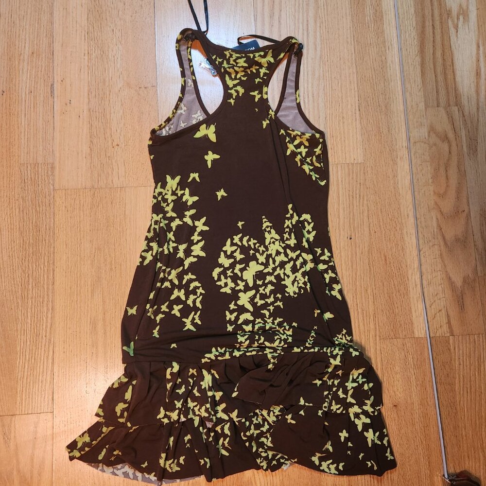 Rampage Dress Brown Yellow Cascade Butterflies Ruffled Hem Racerback M Boho Gems - Picture 8 of 8